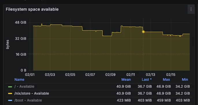 /nix/store disk usage